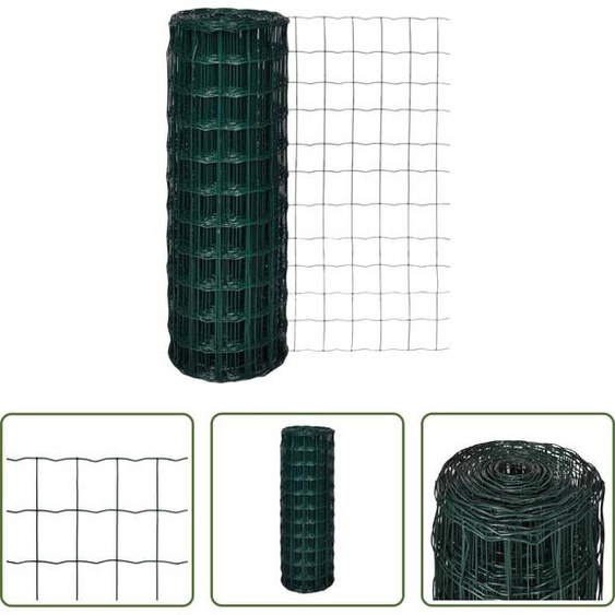 The Living Store Clôture euro en acier 25 x 1,7 m Vert