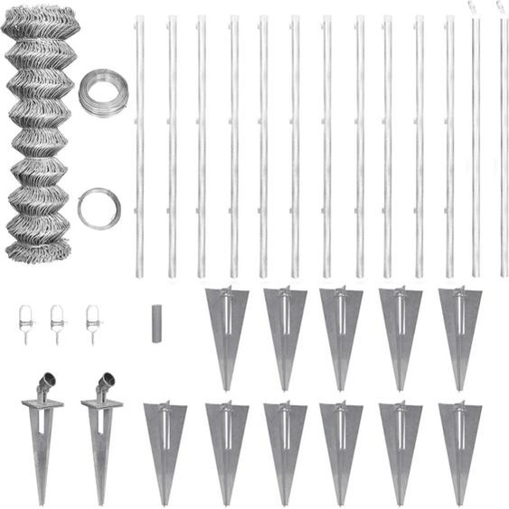 The Living Store Clôture grillagée Poteaux Douilles de sol Acier galvanisé 25x1,5 m