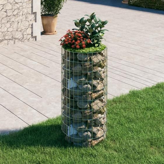 The Living Store Colonne en gabion ronde Acier galvanisé Ø50x100 cm