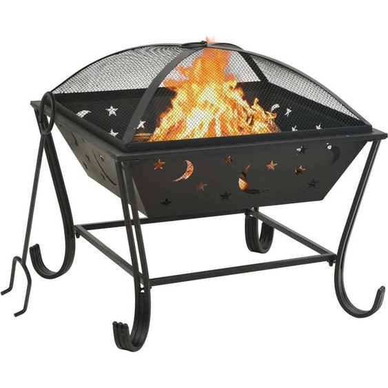 The Living Store Corbeille à feu avec tisonnier 62 cm XXL Acier