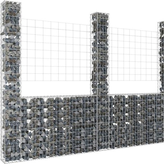 The Living Store Corbeille à gabion en forme de U avec 3 colonnes en fer 260x20x200 cm