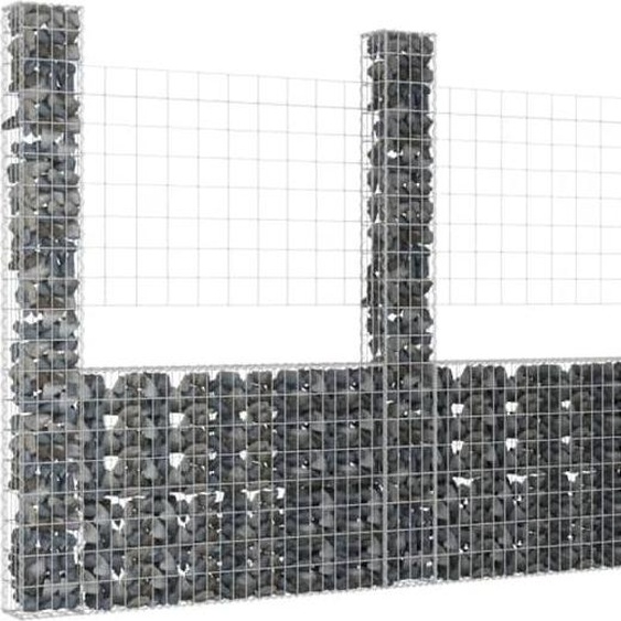 The Living Store Corbeille à gabion en forme de U avec 5 colonnes en fer 500x20x200 cm
