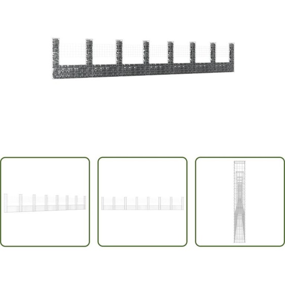 The Living Store Corbeille à gabion en forme de U avec 8 colonnes en fer 860x20x150 cm