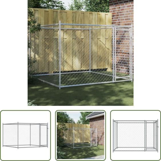 The Living Store Enclos pour chiens avec porte Gris 2x2x1,5 m Acier galvanisé