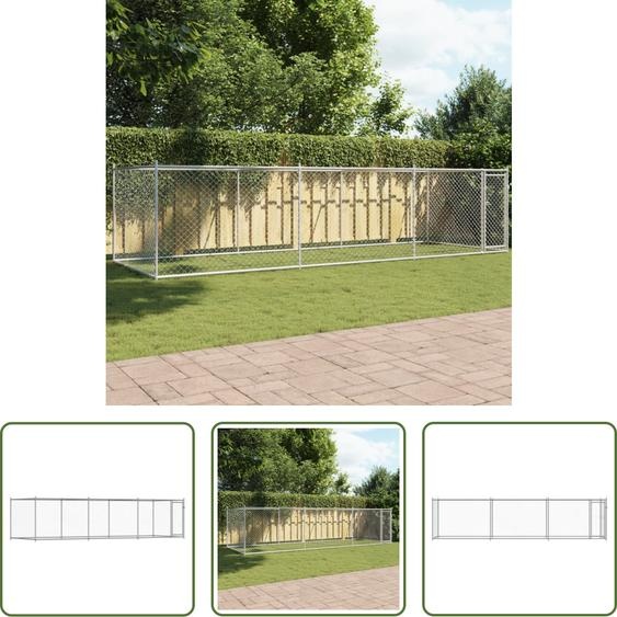 The Living Store Enclos pour chiens avec porte Gris 6x2x1,5 m Acier galvanisé