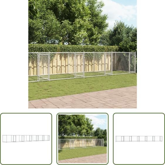 The Living Store Enclos pour chiens avec portes Gris 12x2x1,5 m Acier galvanisé