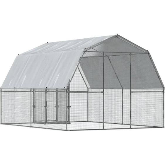 The Living Store Enclos pour poules avec toit et porte Argenté Acier galvanisé