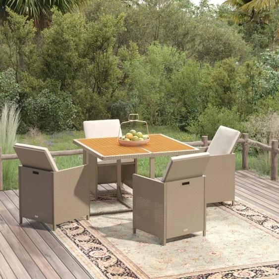The Living Store Ensemble de jardin 5 pièces avec coussins Poly Rattan Beige