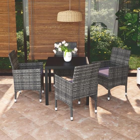 The Living Store Ensemble de jardin 5 pièces avec coussins Poly Rattan Gris