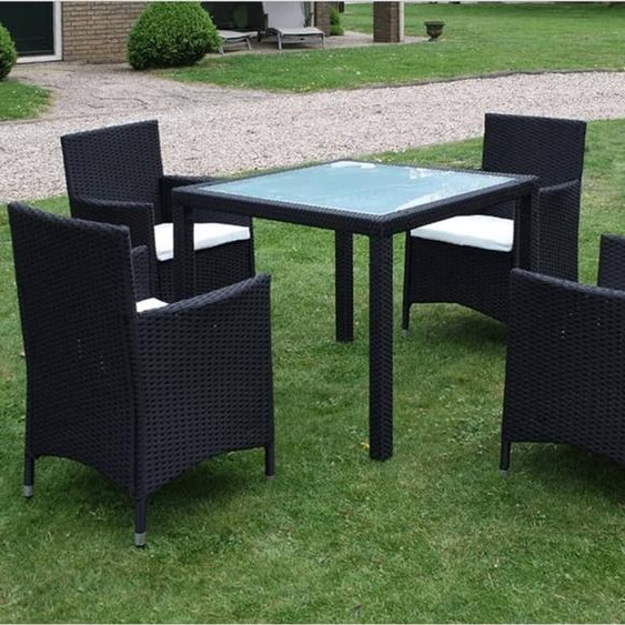 The Living Store Ensemble de jardin 5 pièces avec coussins Poly Rattan Noir