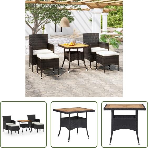 The Living Store Ensemble de jardin 5 pièces Poly rotin & bois massif Acacia Noir