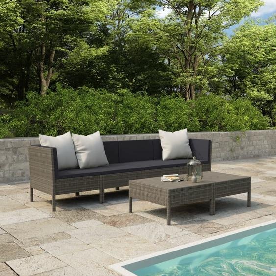 The Living Store Ensemble de salon de jardin 6 pièces avec coussins Poly Rattan Gris