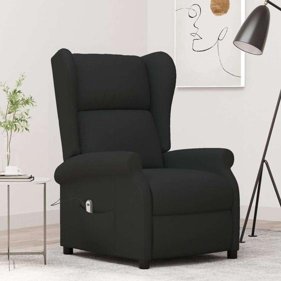 The Living Store Fauteuil à oreilles avec fonction chaise longue Électrique Noir Tissu