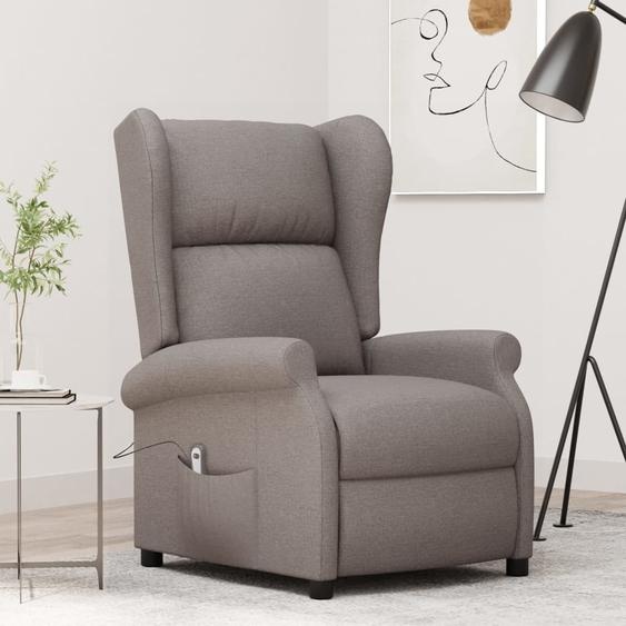 The Living Store Fauteuil à oreilles avec fonction chaise longue électrique Taupe Tissu
