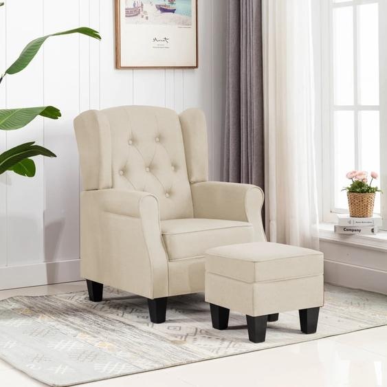 The Living Store Fauteuil avec repose-pieds Crème Tissu