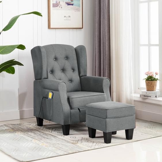 The Living Store Fauteuil de massage avec pouf Gris clair Tissu