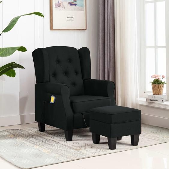 The Living Store Fauteuil de massage avec pouf Noir Tissu