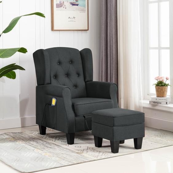 The Living Store Fauteuil de massage avec pouf Tissu gris foncé