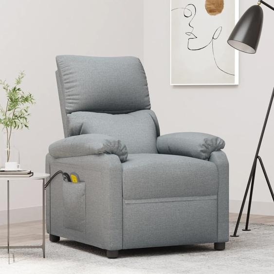 The Living Store Fauteuil de massage électrique Gris clair Tissu