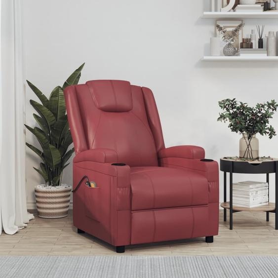 The Living Store Fauteuil de massage électrique vin rouge similicuir