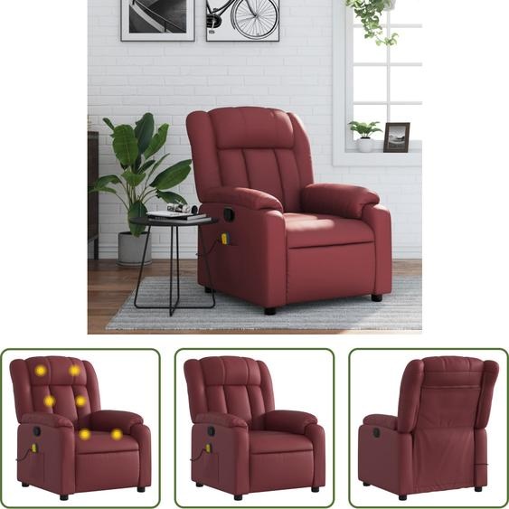 The Living Store Fauteuil de massage en simili cuir rouge vin