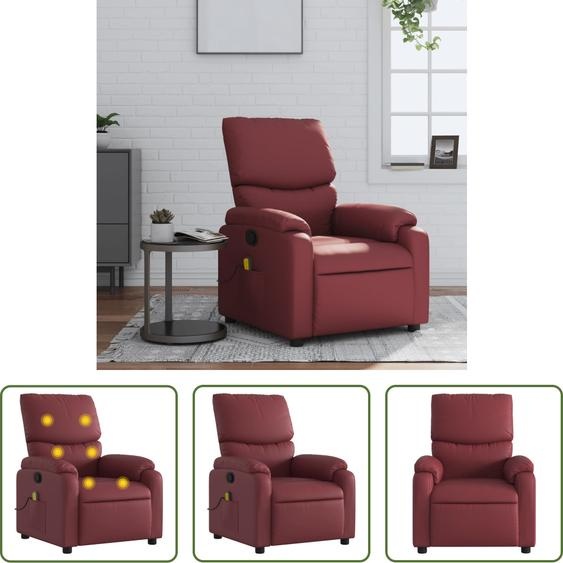 The Living Store Fauteuil de massage en simili cuir rouge vin