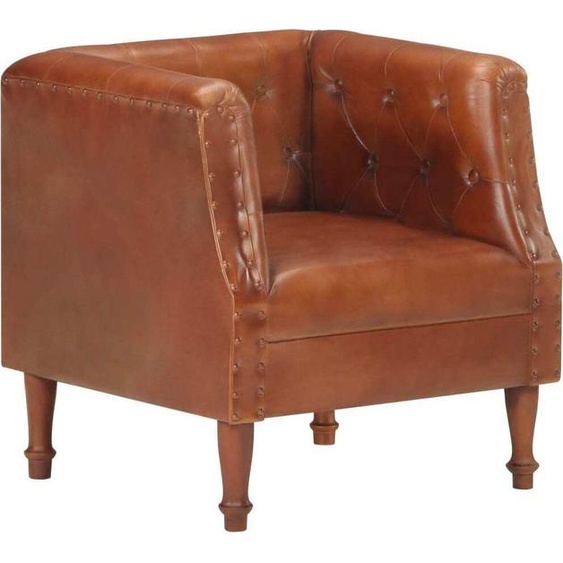 The Living Store fauteuil en cuir véritable marron