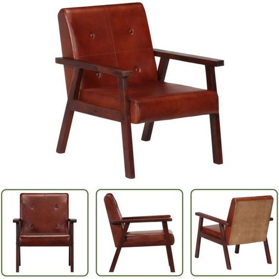 The Living Store fauteuil en cuir véritable marron