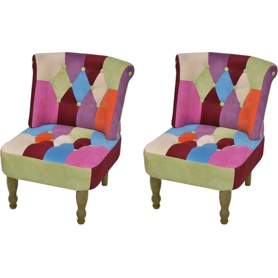 The Living Store Fauteuil français 2 pcs. Tissu design patchwork