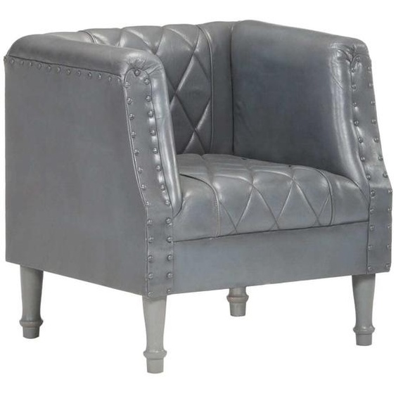 The Living Store Fauteuil Gris Véritable cuir de chèvre