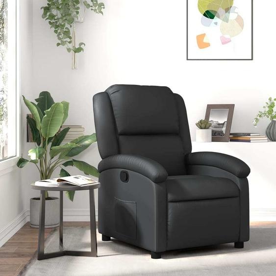 The Living Store Fauteuil relax noir cuir véritable