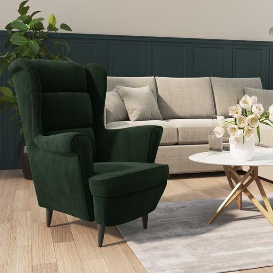 The Living Store Fauteuil vert foncé velours