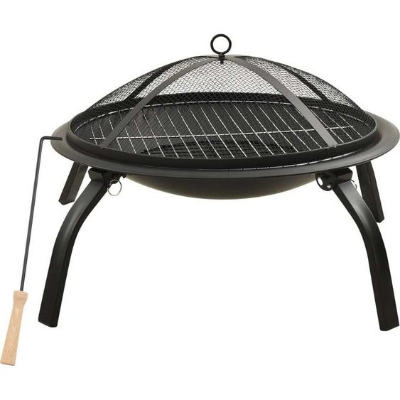 The Living Store Foyer et barbecue 2 en 1 avec tisonnier 56x56x49 cm Acier