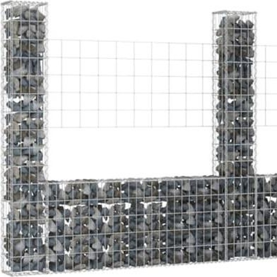 The Living Store Gabion en forme de U avec 5 colonnes en fer 500 x 20 x 150 cm