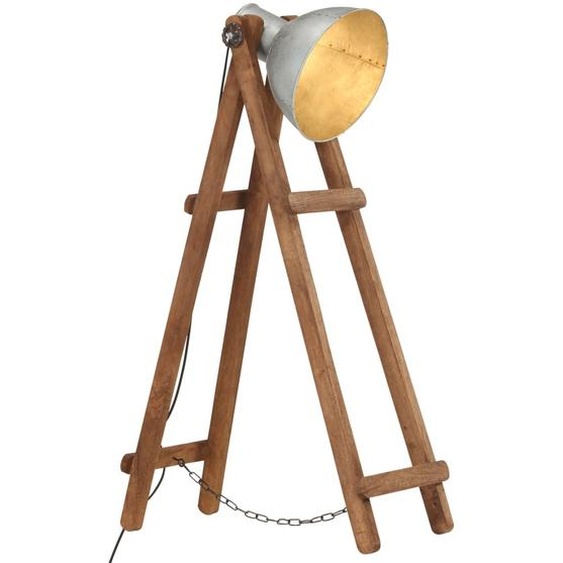 The Living Store Lampadaire argenté E27 Mango Bois massif