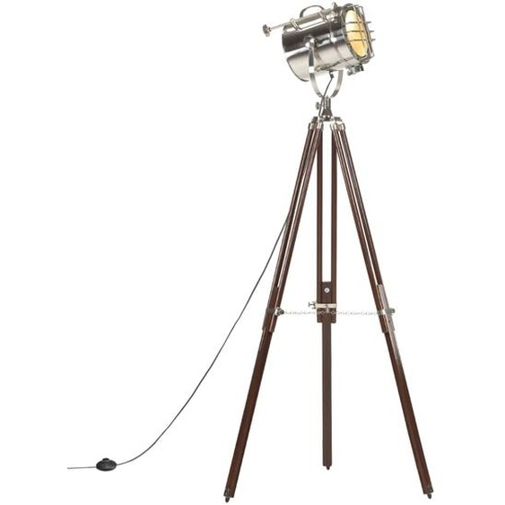 The Living Store Lampadaire tripode en bois massif de manguier 180 cm