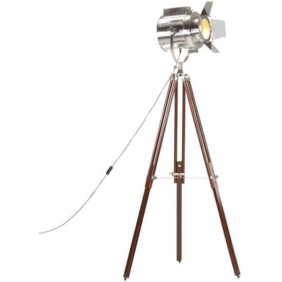The Living Store Lampadaire tripode en bois massif de manguier 180 cm