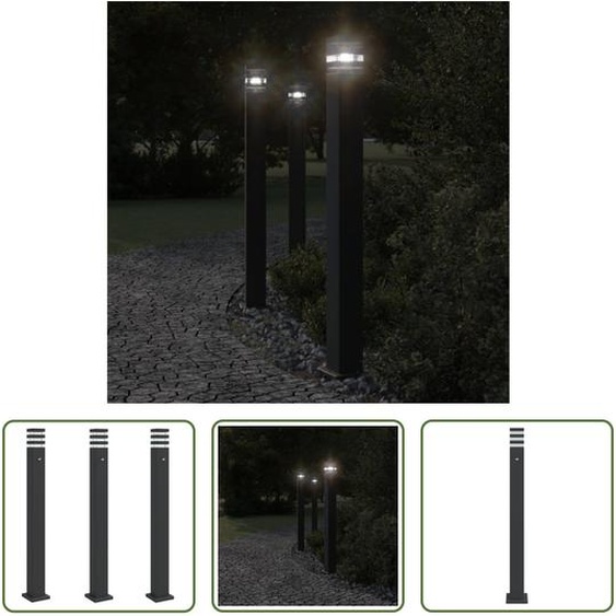 The Living Store Lampes dallée avec détecteur de mouvement 3 pcs. noir 110cm aluminium
