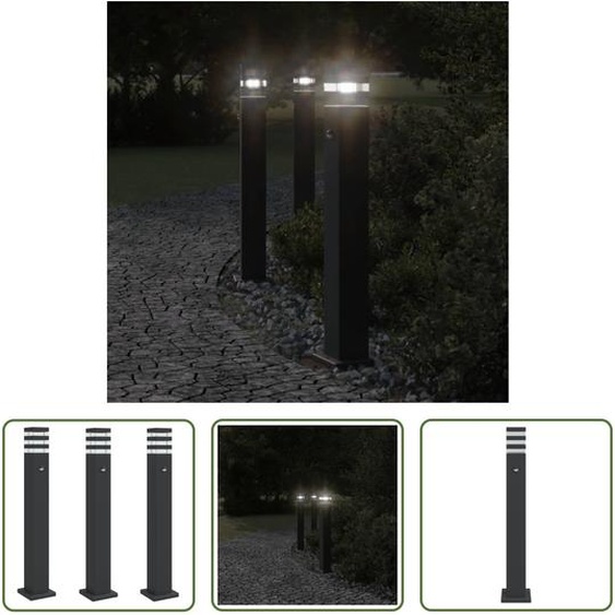 The Living Store Lampes dallée avec détecteur de mouvement 3 pcs. noir 80 cm aluminium