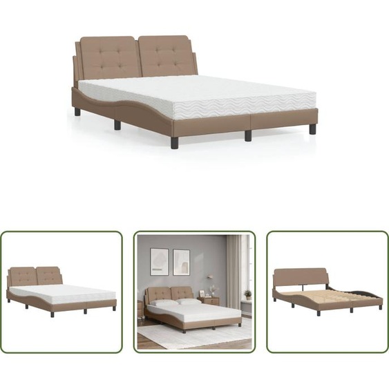 The Living Store Lit avec matelas Cappuccino-Brun 140x190 cm Similicuir