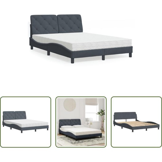 The Living Store Lit avec matelas gris foncé 120x200 cm Velours