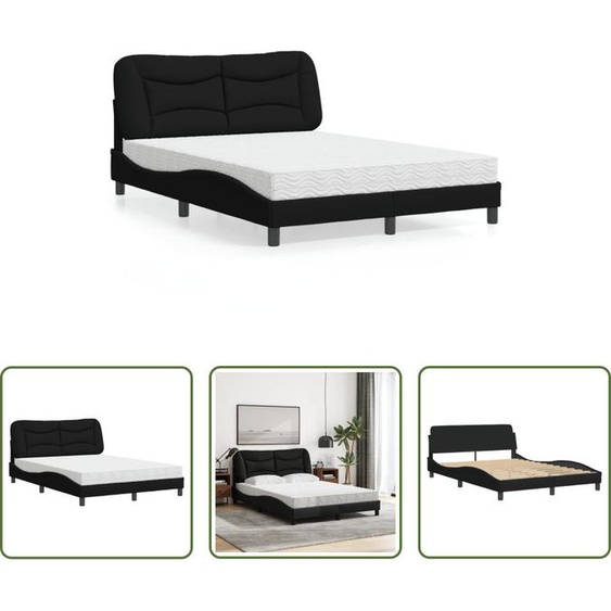 The Living Store Lit avec matelas noir 140x200 cm tissu