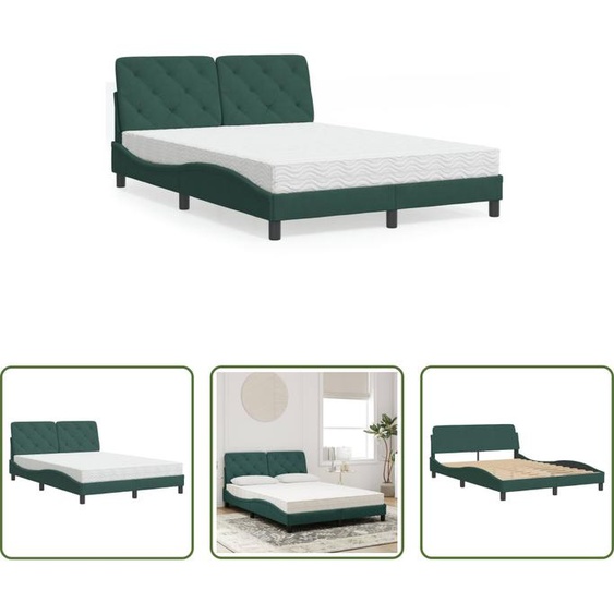 The Living Store Lit avec matelas vert foncé 140x200 cm velours