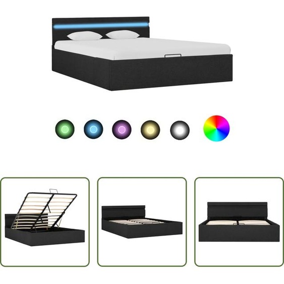 The Living Store Lit avec sommier hydraulique LED gris foncé Tissu 120x200 cm