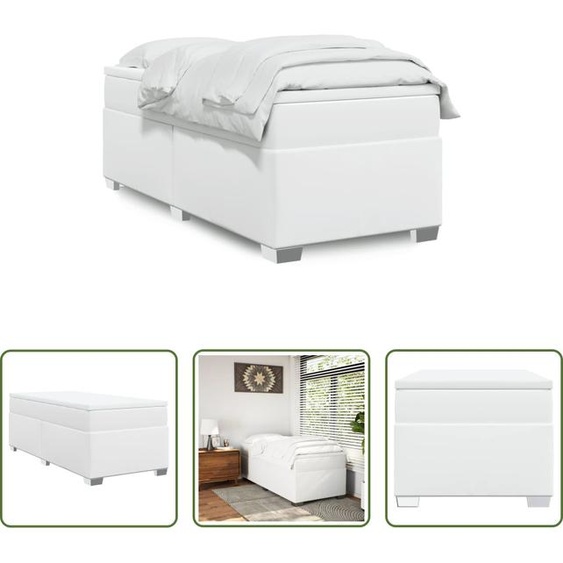 The Living Store Lit Boxspring avec matelas Blanc 90x200 cm Similicuir