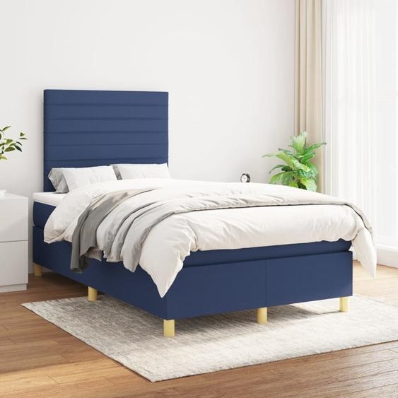 The Living Store Lit Boxspring avec matelas Bleu 120x200 cm Tissu