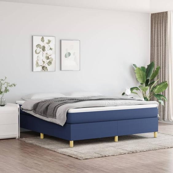 The Living Store Lit Boxspring avec matelas Bleu 160x200 cm Tissu