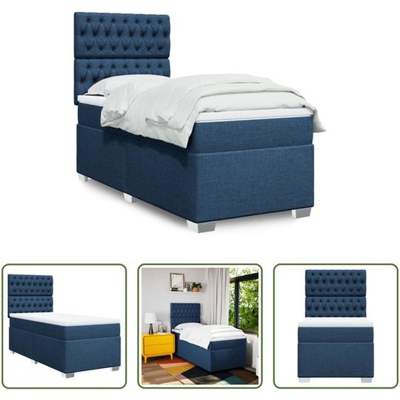 The Living Store Lit Boxspring avec matelas Bleu 80x200 cm Tissu