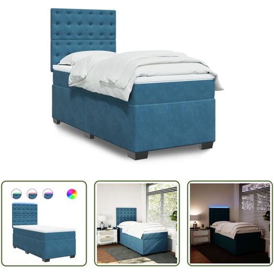 The Living Store Lit boxspring avec matelas bleu 80x200 cm velours