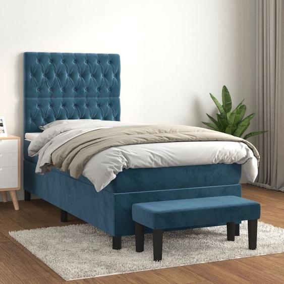 The Living Store Lit boxspring avec matelas bleu foncé 80x200 cm velours